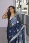 LATEST ORGANZA MULTI THREAD WORK SILVER TONE ZARI WORK AND LACE BORDER WORK SAREE WITH UNSTITCHED BLOUSE FESTIVE WEAR WHOLESALE PRICE ETHNIC GARMENT (5)