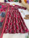 LATEST ROMAN SILK MILL PRINT FOIL WORK GOWN WITH DUPATTA FESTIVE WEAR WHOLESALE PRICE ETHNIC GARMENT (5)