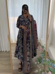 LATEST ROMAN SILK MILL PRINT FOIL WORK GOWN WITH DUPATTA FESTIVE WEAR WHOLESALE PRICE ETHNIC GARMENT (16)