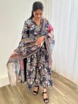 LATEST ROMAN SILK MILL PRINT FOIL WORK GOWN WITH DUPATTA FESTIVE WEAR WHOLESALE PRICE ETHNIC GARMENT (16)