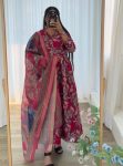 LATEST ROMAN SILK MILL PRINT FOIL WORK GOWN WITH DUPATTA FESTIVE WEAR WHOLESALE PRICE ETHNIC GARMENT (5)