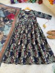 LATEST ROMAN SILK MILL PRINT FOIL WORK GOWN WITH DUPATTA FESTIVE WEAR WHOLESALE PRICE ETHNIC GARMENT (16)