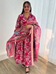 LATEST ROMAN SILK MILL PRINT FOIL WORK GOWN WITH DUPATTA FESTIVE WEAR WHOLESALE PRICE ETHNIC GARMENT (5)