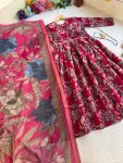 LATEST ROMAN SILK MILL PRINT FOIL WORK GOWN WITH DUPATTA FESTIVE WEAR WHOLESALE PRICE ETHNIC GARMENT (5)