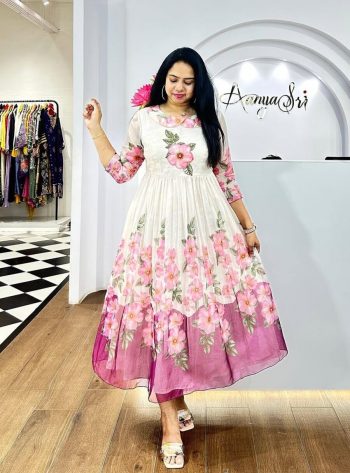 LATEST SOFT ORGANZA DIGITAL PRINTED ONE PIECE  OFF WHITE