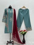 LATEST TABBY ORGANZA CHAIN STITCH WORK AND FANCY HAND WORK TOP PALAZZO WITH DUPATTA FESTIVE WEAR WHOLESALE PRICE ETHNIC GARMENT (4)