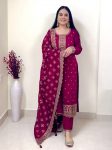 LATEST VICHITRA SILK EMBROIDERY SEQUENCE WORK TOP BOTTOM WITH DUPATTA FESTIVE WEAR WHOLESALE PRICE ETHNIC GARMENT (2)