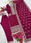 LATEST VICHITRA SILK EMBROIDERY SEQUENCE WORK TOP BOTTOM WITH DUPATTA FESTIVE WEAR WHOLESALE PRICE ETHNIC GARMENT (2)