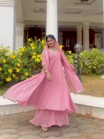 MOST PICKED GEORGETTE MIRROR WORK TOP PALAZZO WITH DUPATTA PINK