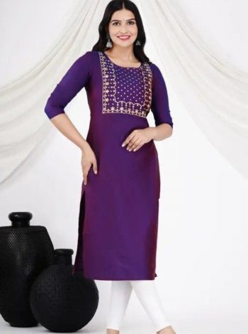 NEW ARRIVAL ART SILK EMBROIDERY WORK KURTI  PURPLE