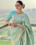 NEW ARRIVAL BANARASI SOFT SILK WEAVING WORK SAREE WITH UNSTITCHED BLOUSE PARTY WEAR WHOLESALE PRICE ETHNIC GARMENT (7)