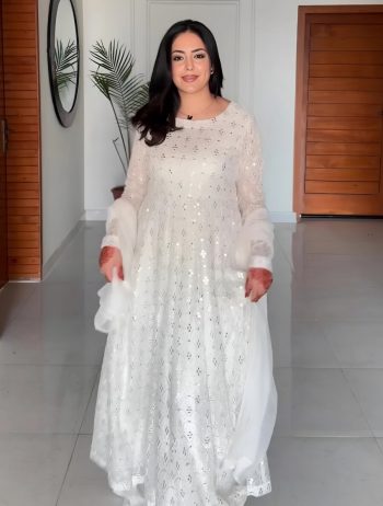 NEW ARRIVAL BLOOMING SEQUENCE AND THREAD EMBROIDERY WORK GOWN PALAZZO WITH DUPATTA  WHITE