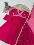 NEW ARRIVAL CHANDERI SILK EMBROIDERY WORK AILA CUT GOWN BOTTOM WITH DUPATTA FESTIVE WEAR WHOLESALE PRICE ETHNIC GARMENT (4)