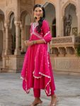 NEW ARRIVAL CHANDERI SILK EMBROIDERY WORK AILA CUT GOWN BOTTOM WITH DUPATTA FESTIVE WEAR WHOLESALE PRICE ETHNIC GARMENT (4)