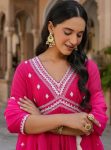 NEW ARRIVAL CHANDERI SILK EMBROIDERY WORK AILA CUT GOWN BOTTOM WITH DUPATTA FESTIVE WEAR WHOLESALE PRICE ETHNIC GARMENT (4)
