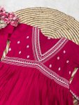 NEW ARRIVAL CHANDERI SILK EMBROIDERY WORK AILA CUT GOWN BOTTOM WITH DUPATTA FESTIVE WEAR WHOLESALE PRICE ETHNIC GARMENT (4)