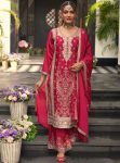 NEW ARRIVAL CHINON EMBROIDERY SEQUENCE CODING WORK TOP PALAZZO WITH DUPATTA RED