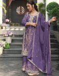 NEW ARRIVAL CHINON EMBROIDERY SEQUENCE CODING WORK TOP PALAZZO WITH DUPATTA LAVENDER