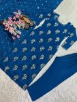 NEW ARRIVAL CHINON EMBROIDERY SEQUENCE WITH MOTI WORK LACE BORDER TOP BOTTOM WITH DUPATTA FESTIVE WEAR WHOLESALE PRICE ETHNIC GARMENT (2)