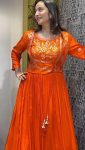 NEW ARRIVAL CHINON EMBROIDERY SEQUENCE WORK GOWN FESTIVE WEAR WHOLESALE PRICE ETHNIC GARMENT (1)
