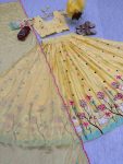 NEW ARRIVAL CHINON EMBROIDERY THREAD WORK LEHENGA CHOLI WITH DUPATTA WEDDING WEAR WHOLESALE PRICE ETHNIC GARMENT (9)