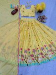 NEW ARRIVAL CHINON EMBROIDERY THREAD WORK LEHENGA CHOLI WITH DUPATTA WEDDING WEAR WHOLESALE PRICE ETHNIC GARMENT (9)