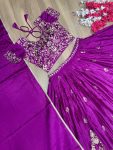 NEW ARRIVAL CHINON EMBROIDERY THREAD WORK LEHENGA CHOLI WITH DUPATTA WEDDING WEAR WHOLESALE PRICE ETHNIC GARMENT (3)