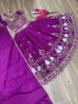 NEW ARRIVAL CHINON EMBROIDERY THREAD WORK LEHENGA CHOLI WITH DUPATTA WEDDING WEAR WHOLESALE PRICE ETHNIC GARMENT (3)