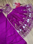 NEW ARRIVAL CHINON EMBROIDERY THREAD WORK LEHENGA CHOLI WITH DUPATTA WEDDING WEAR WHOLESALE PRICE ETHNIC GARMENT (3)