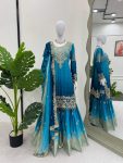 NEW ARRIVAL CHINON SILK EMBROIDERY CODING DORI SEQUENCE WORK TOP SHARARA WITH DUPATTA FESTIVE WEAR WHOLESALE PRICE ETHNIC GARMENT (3)