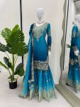 NEW ARRIVAL CHINON SILK EMBROIDERY CODING DORI SEQUENCE WORK TOP SHARARA WITH DUPATTA FESTIVE WEAR WHOLESALE PRICE ETHNIC GARMENT (3)