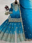 NEW ARRIVAL CHINON SILK EMBROIDERY CODING DORI SEQUENCE WORK TOP SHARARA WITH DUPATTA FESTIVE WEAR WHOLESALE PRICE ETHNIC GARMENT (3)
