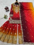 NEW ARRIVAL CHINON SILK EMBROIDERY CODING DORI SEQUENCE WORK TOP SHARARA WITH DUPATTA PARTY WEAR WHOLESALE PRICE ETHNIC GARMENT (20)