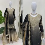 NEW ARRIVAL CHINON SILK EMBROIDERY CODING DORI SEQUENCE WORK TOP SHARARA WITH DUPATTA PARTY WEAR WHOLESALE PRICE ETHNIC GARMENT (12)