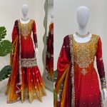 NEW ARRIVAL CHINON SILK EMBROIDERY CODING DORI SEQUENCE WORK TOP SHARARA WITH DUPATTA PARTY WEAR WHOLESALE PRICE ETHNIC GARMENT (20)