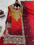 NEW ARRIVAL CHINON SILK EMBROIDERY CODING DORI SEQUENCE WORK TOP SHARARA WITH DUPATTA PARTY WEAR WHOLESALE PRICE ETHNIC GARMENT (20)