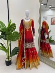 NEW ARRIVAL CHINON SILK EMBROIDERY CODING DORI SEQUENCE WORK TOP SHARARA WITH DUPATTA ORANGE