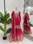 NEW ARRIVAL CHINON SILK EMBROIDERY CODING DORI SEQUENCE WORK TOP SHARARA WITH DUPATTA PARTY WEAR WHOLESALE PRICE ETHNIC GARMENT (4)