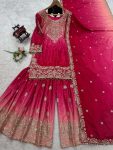 NEW ARRIVAL CHINON SILK EMBROIDERY CODING DORI SEQUENCE WORK TOP SHARARA WITH DUPATTA PARTY WEAR WHOLESALE PRICE ETHNIC GARMENT (4)