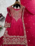 NEW ARRIVAL CHINON SILK EMBROIDERY CODING DORI SEQUENCE WORK TOP SHARARA WITH DUPATTA PARTY WEAR WHOLESALE PRICE ETHNIC GARMENT (4)