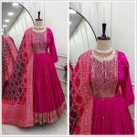 NEW ARRIVAL CHINON SILK EMBROIDERY SEQUENCE WORK GOWN BOTTOM WITH DUPATTTA FESTIVE WEAR WHOLESALE PRICE ETHNIC GARMENT (18)