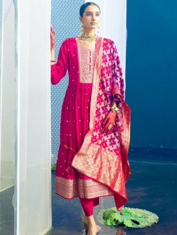 NEW ARRIVAL CHINON SILK EMBROIDERY SEQUENCE WORK GOWN BOTTOM WITH DUPATTTA  RANI