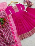 NEW ARRIVAL CHINON SILK EMBROIDERY SEQUENCE WORK GOWN BOTTOM WITH DUPATTTA FESTIVE WEAR WHOLESALE PRICE ETHNIC GARMENT (18)