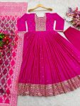 NEW ARRIVAL CHINON SILK EMBROIDERY SEQUENCE WORK GOWN BOTTOM WITH DUPATTTA FESTIVE WEAR WHOLESALE PRICE ETHNIC GARMENT (18)