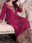 NEW ARRIVAL CHINON SILK EMBROIDERY SEQUENCE WORK WITH RIVET MOTI WORK TOP BOTTOM WITH DUPATTA RANI