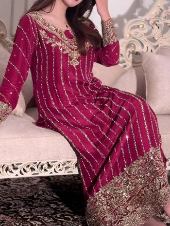 NEW ARRIVAL CHINON SILK EMBROIDERY SEQUENCE WORK WITH RIVET MOTI WORK TOP BOTTOM WITH DUPATTA RANI