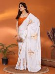 NEW ARRIVAL CHINON SILK PRINTED WITH FOIL WORK WITH SAMLL LACE BORDER SAREE WITH UNSTITCHED BLOUSE FESTIVE WEAR WHOLESALE PRICE ETHNIC GARMENT (3)