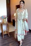 NEW ARRIVAL CHINON SILK SEQUENCE THREAD EMBROIDERY WORK TOP BOTTOM WITH DUPATTA OFF WHITE