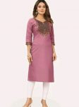 NEW ARRIVAL COTTON EMBROIDERY WORK KURTI  PEACH