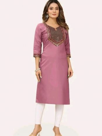 NEW ARRIVAL COTTON EMBROIDERY WORK KURTI  PEACH